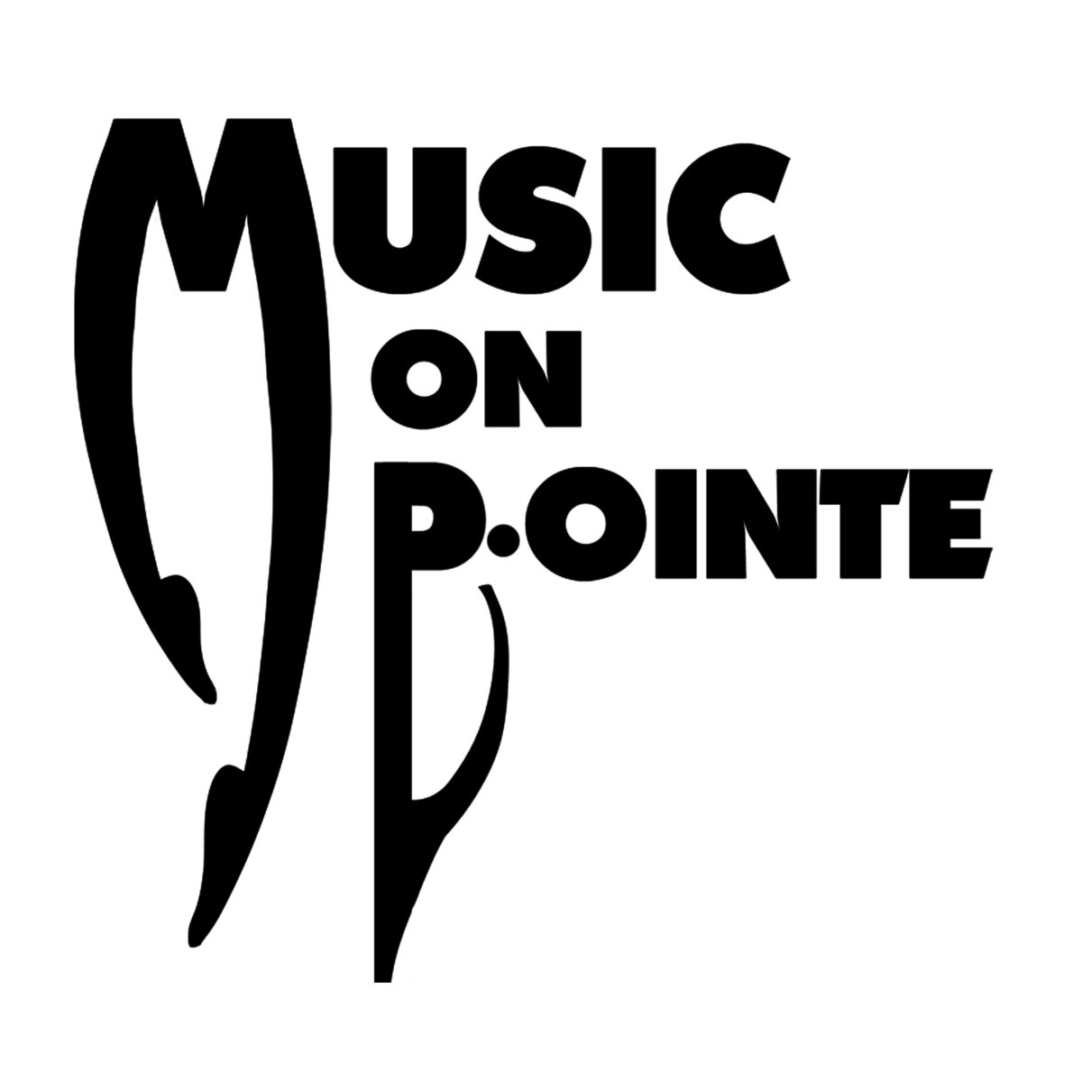 A black and white image of the logo for music on pointe.